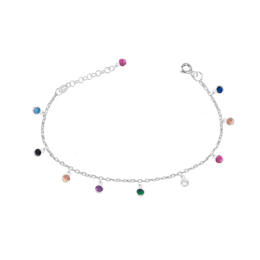 Pulsera en plata 925 de cadena forzatina con dijes colgantes puntos de Luz