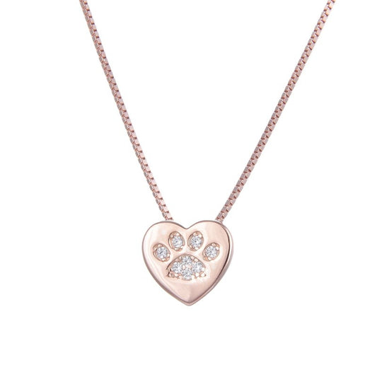 Gargantilla de Cadena Veneciana en plata 925 con Dije de Corazón y Huella de Perro en baño de oro rosa